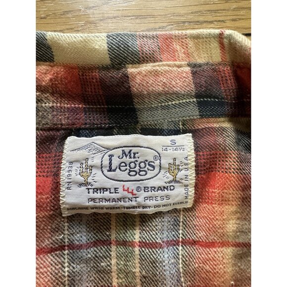 Mr Leggs Shirt Mens Small Plaid Flannel Pearl Snap USA 70s 80s Western VTG - Picture 3 of 11